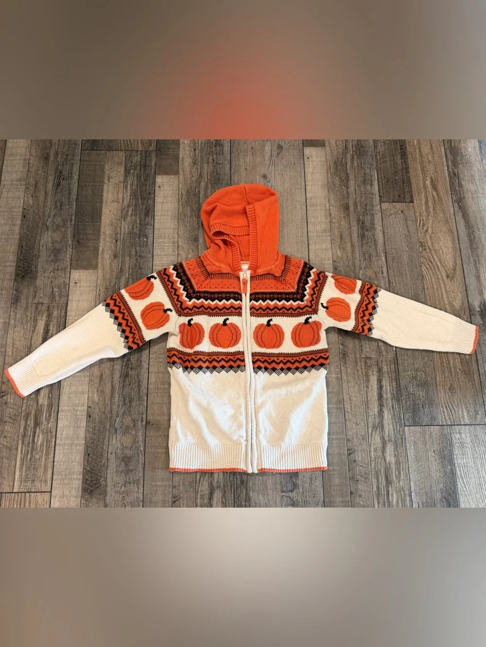 🎃 Gymboree Orange Pumpkin Hooded Kids Sweater. Size 7